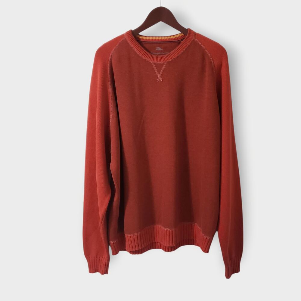 Tommy Bahama Mens Colorblock Raglan Crewneck Sweater Orange Sz‎ XXL Preppy Retro